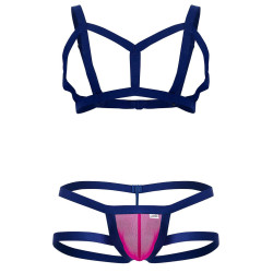CandyMan Ensemble Thong et harnais Aghai Bleu-Rose